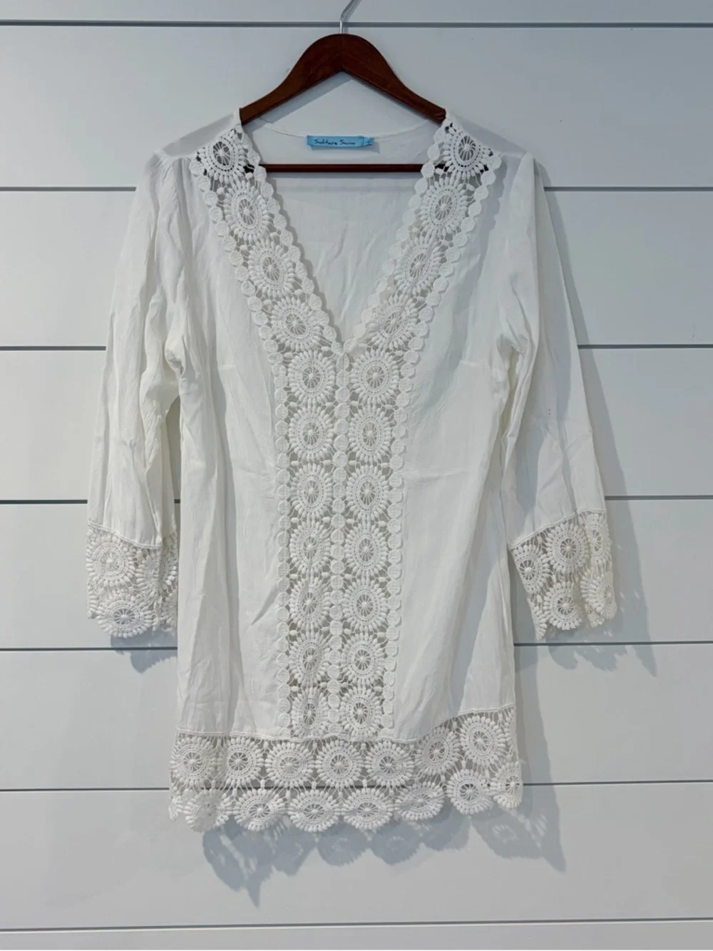 Solitaire Swim Cover Up Boho Chic Coastal Lace L White Resort Coquette Romantic - Picture 1 of 10